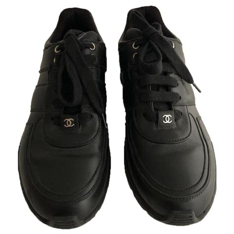 chanel black leather sneakers|black chanel sneakers 2020.